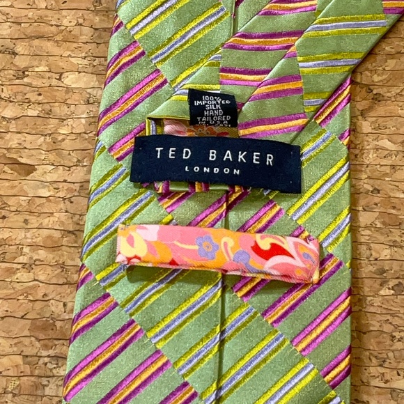 Ted Baker London Green Pink Striped Silk Tie Men’s Eye Catching Stylish Dapper - Picture 8 of 9